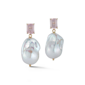 Rose Quartz and Baroque Pearl Drop Earrings