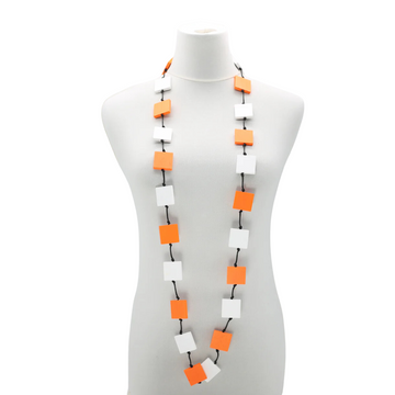 Recycled Wood Square Duo Necklace - White/Orange