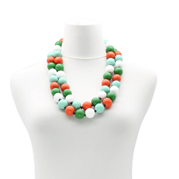 long Recycled Wood Round Beads Necklace- Summer Multicolor