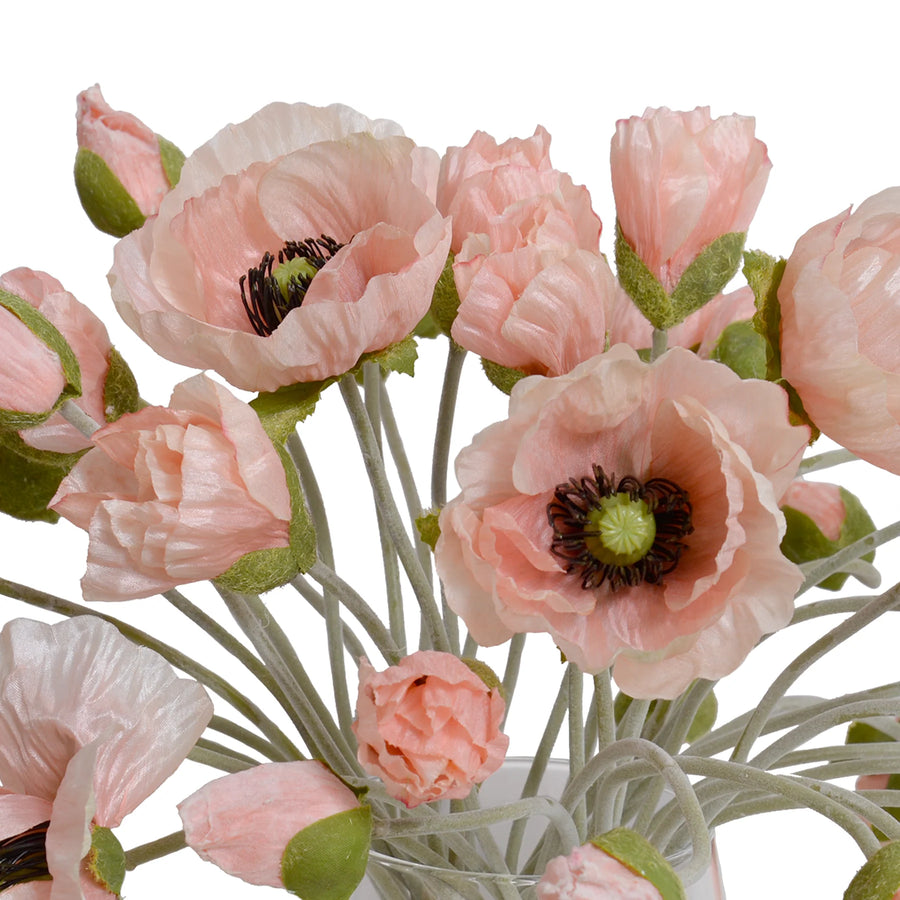 Pink Poppy Bouquet in Glass Vase
