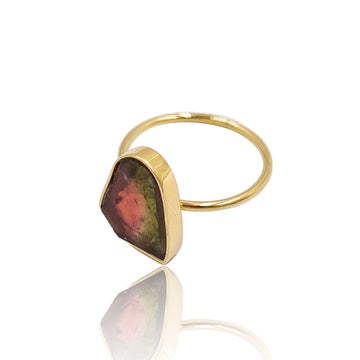 18K Yellow Gold Ring With Watermelon Tourmaline