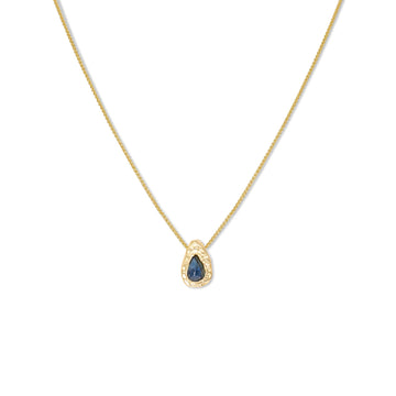 18K Gold Blue Sapphire Teardrop Slider Necklace