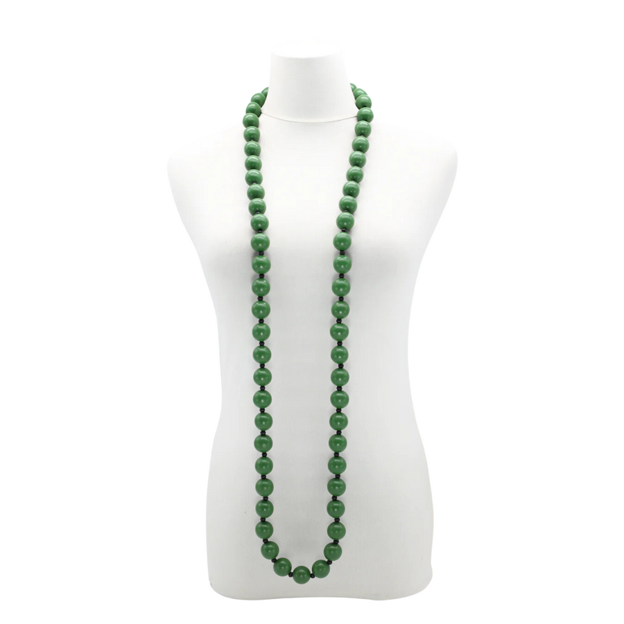 Extra long Recycled Wood Round Beads Necklace - Spring Green