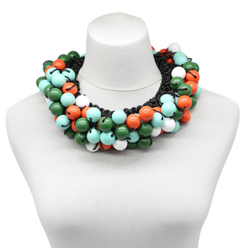 Recycled Wood Berry Beads Cluster Necklace - Summer Multicolor