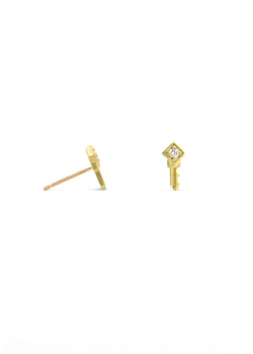 18k gold and diamond Key Stud Earrings