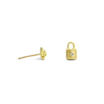 18k gold and diamond Lock Stud Earrings