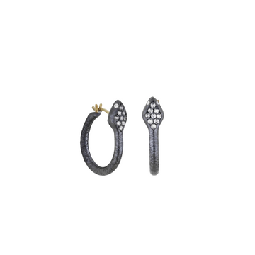 Oxidized Silver and diamond Snake Hoop Earrings