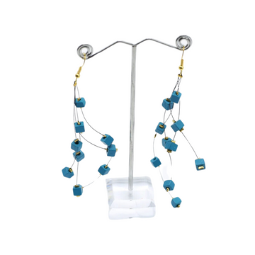 Recycled Wood Frankie Pashmina Beads on Fishwire Earrings - Cobalt Blue