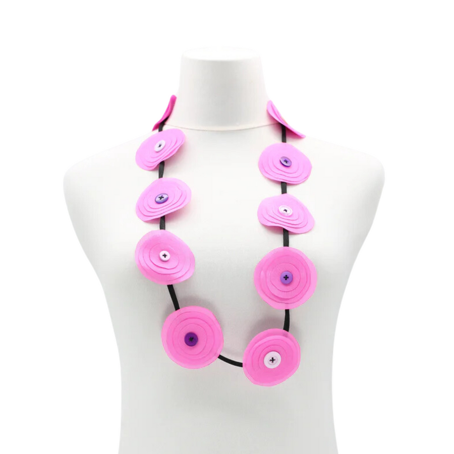 Short Handmade Recycled Fabric Flower Necklace - Pink