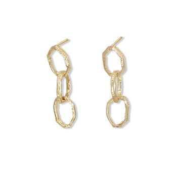 18k gold Hand Carved Three Link Drop Earrings