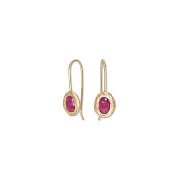 18k gold Oval Fixed Ruby Hook Earrings