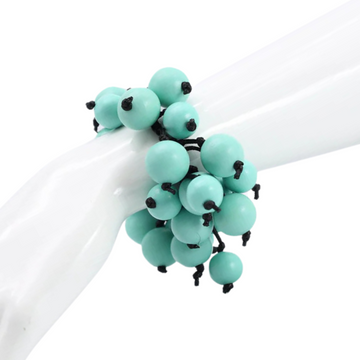 Recycled Wood Round Berry Beads Bracelet - Turquoise