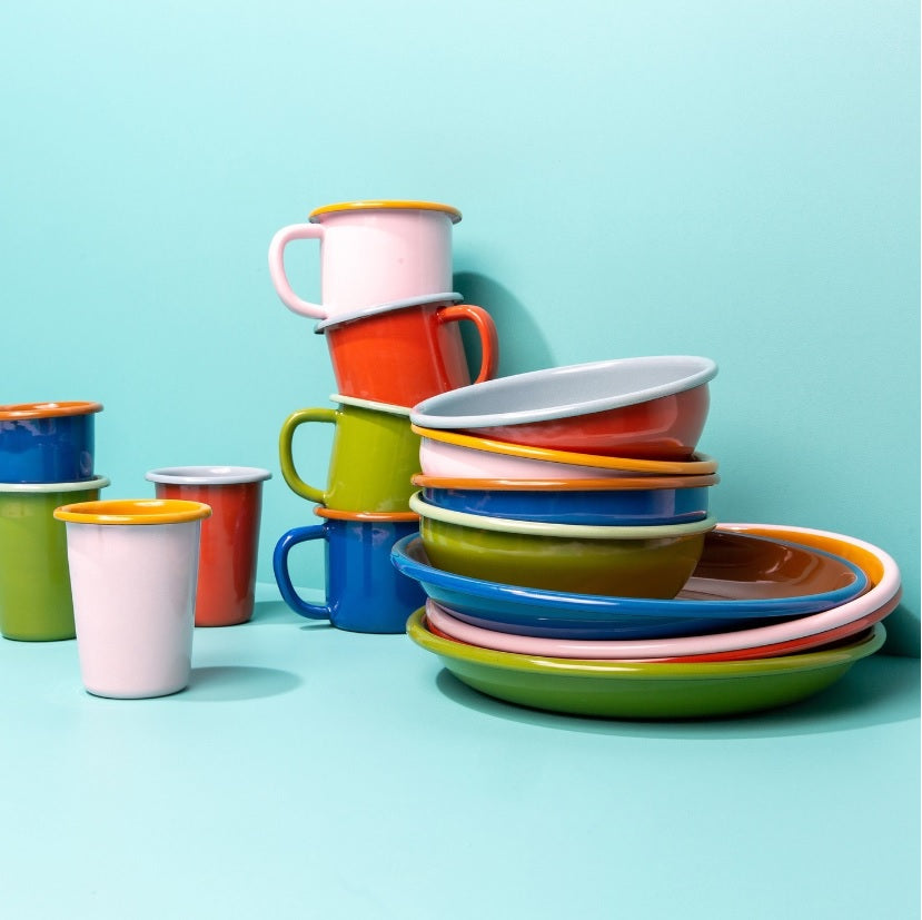 The Get Out steel enamel Cereal Bowls- PINK & MUSTARD