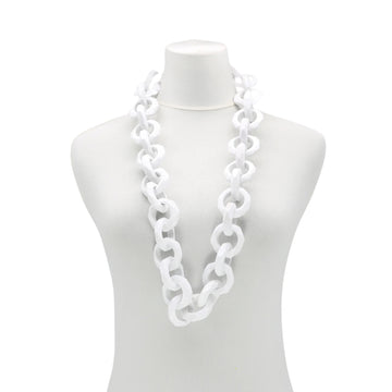 Faceted Wood Chain Link Long Necklace - White