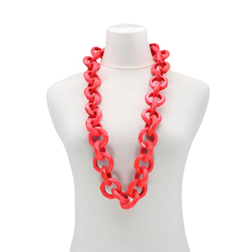 Faceted Wood Chain Link Long Necklace - Red