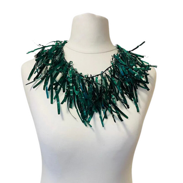 Jimi Hendrix Recycled Plastic Bottles Fringe Necklace - Short - Peacock Green