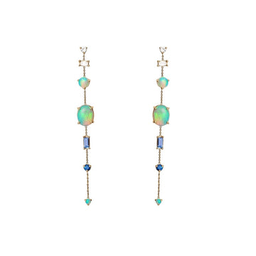 Multi Chain opal and Diamond Monolith Earrings