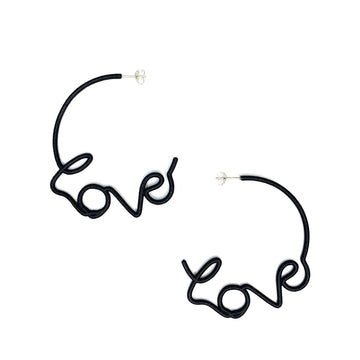 Medium Love Hoop Earrings - Black