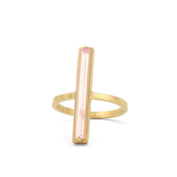 18K Long Vertical Rose Quartz Pillar Ring (Additional Gemstones Available)