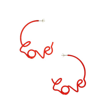 Medium Love Hoop Earrings - Red