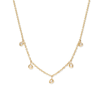 18k gold Five Diamond Dot Organic necklace- 18