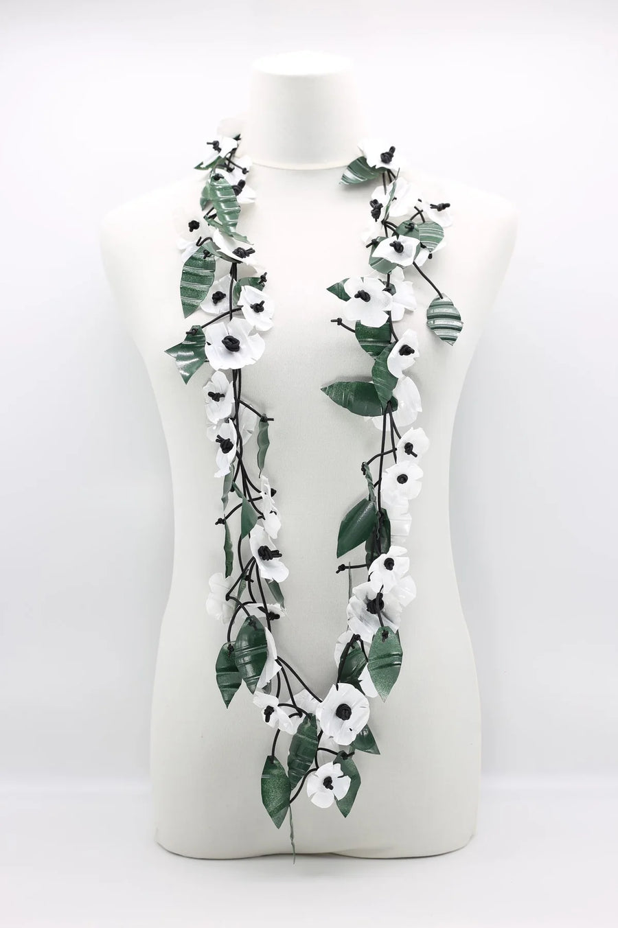 POPPY WITH GREEN/WHITE LEAF NECKLACE