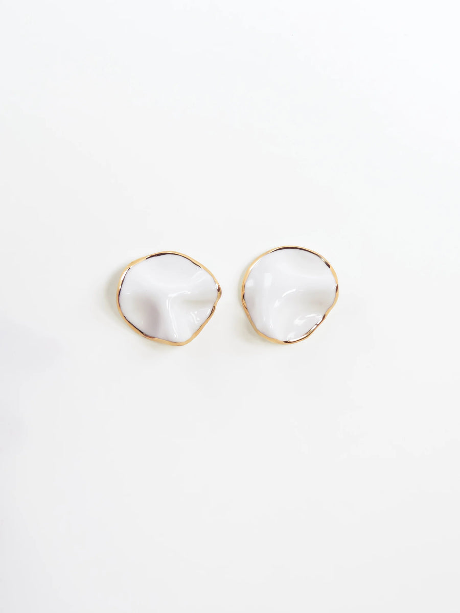 Round Folded Earrings - White