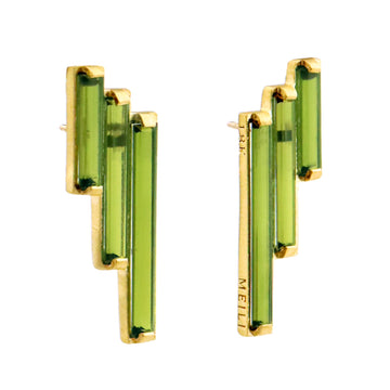 Green Tourmaline Tiered Pillar Earrings