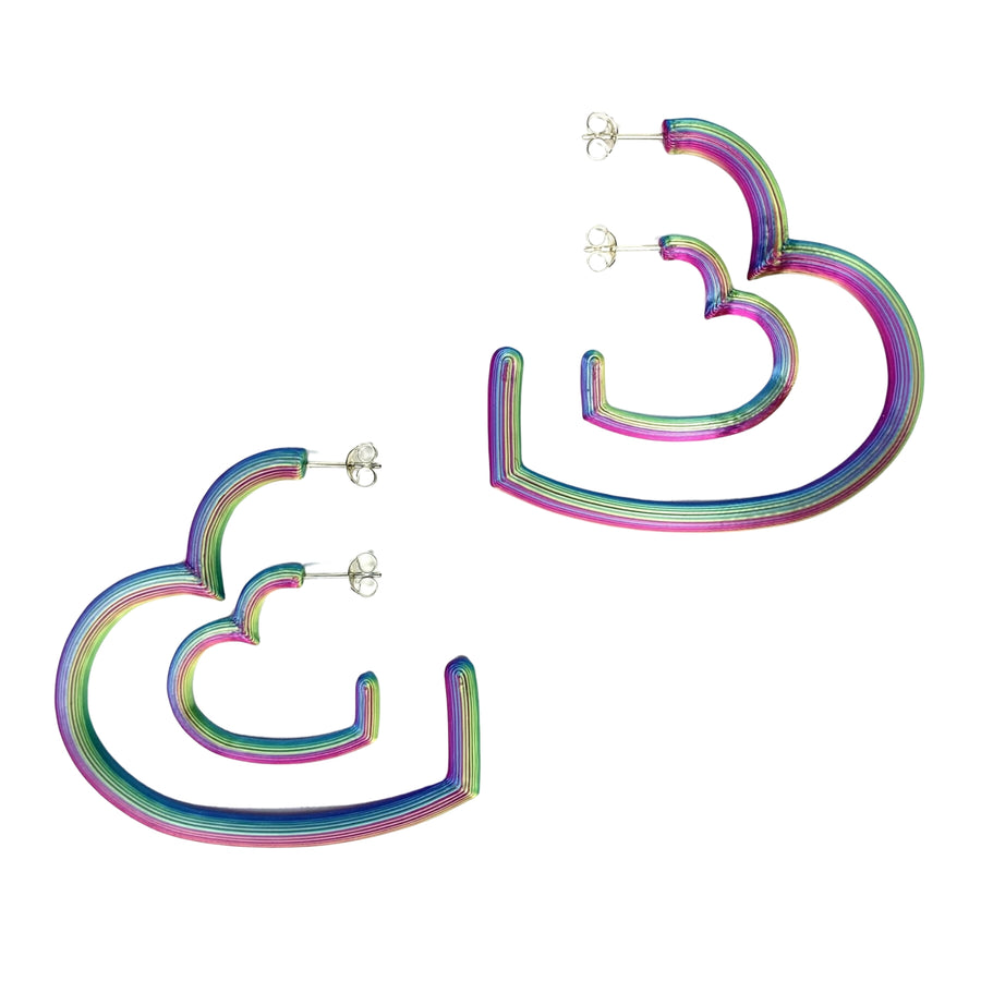 Medium Heart Hoop Earrings - Rainbow Magic