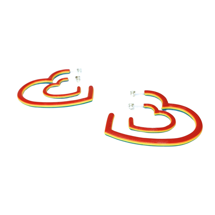 Small Heart Hoop Earrings - Rainbow Stripe