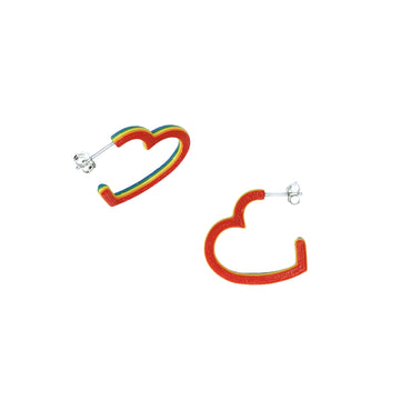 Small Heart Hoop Earrings - Rainbow Stripe