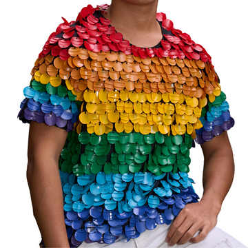hand painted Plastic bottle t-shirt- Rainbow