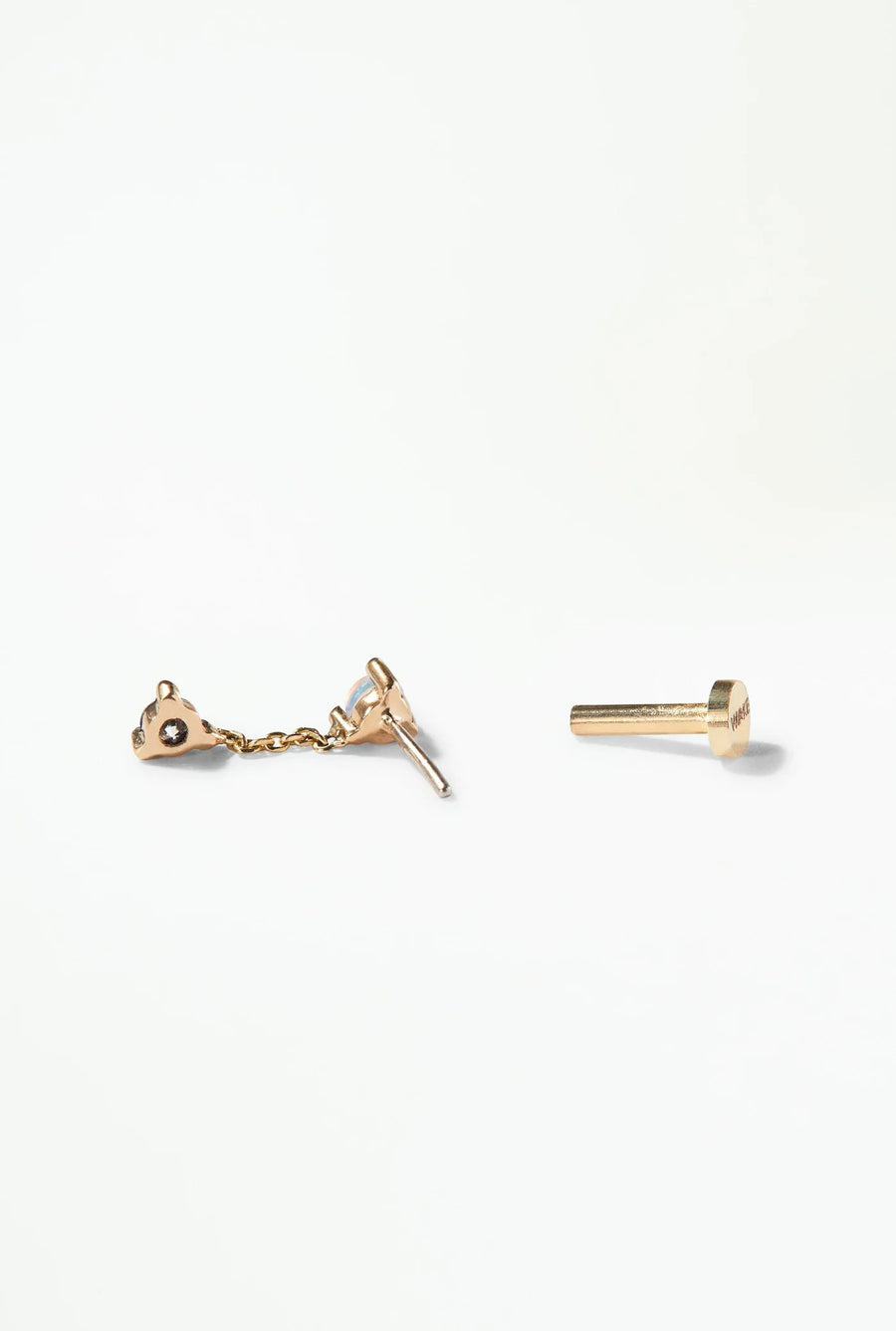 Single Small Two-Step Chain Earring - Opal & Diamond Flat Back