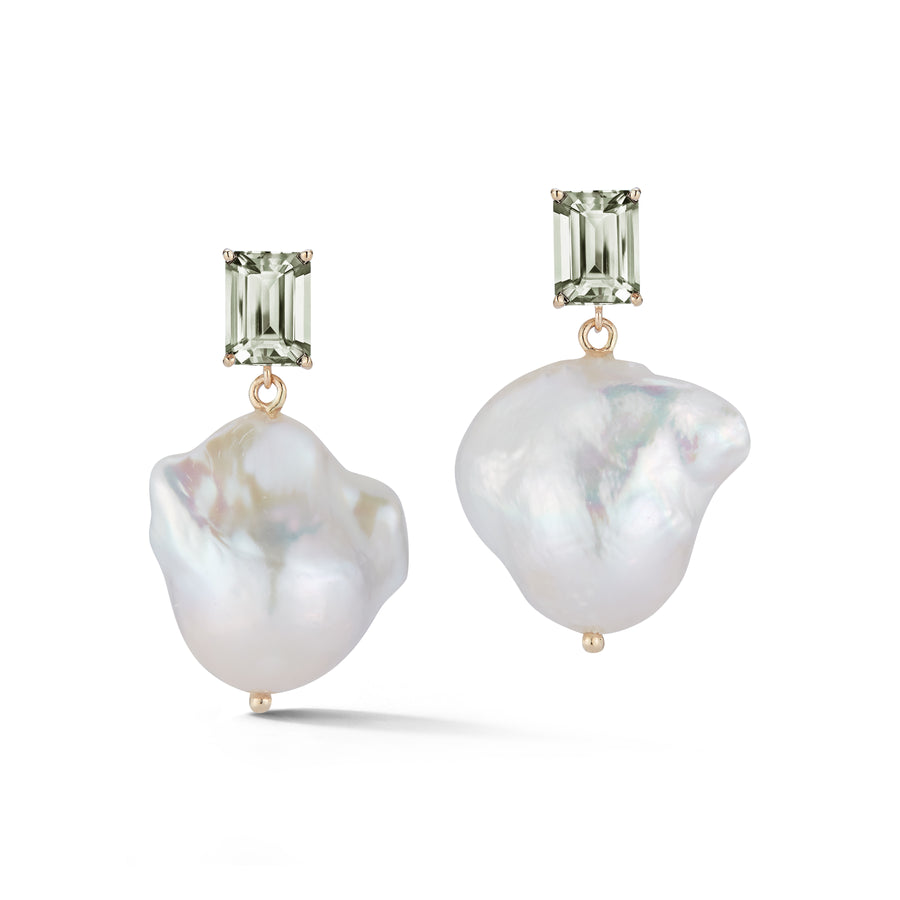 Green Amethyst and Baroque Pearl Drop Earrings