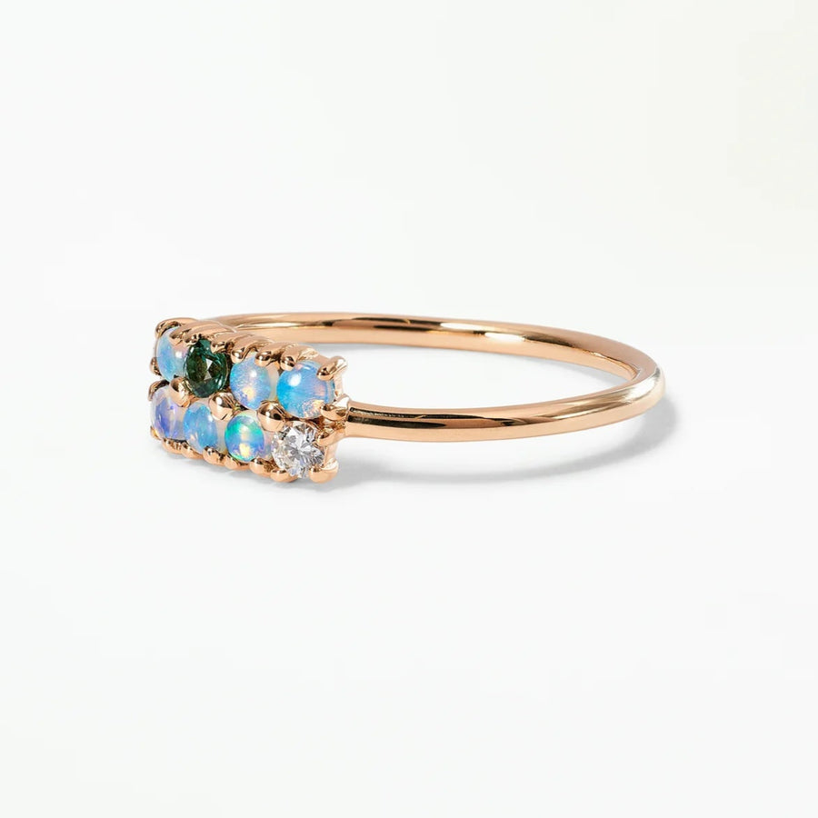 Opal, Diamond & Tourmaline Lattice Ring - Size 6