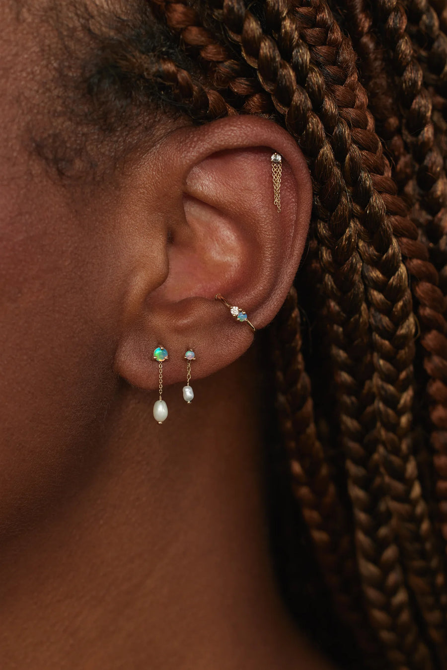 Opal & Pearl Shower Earrings - 14K Yellow Gold