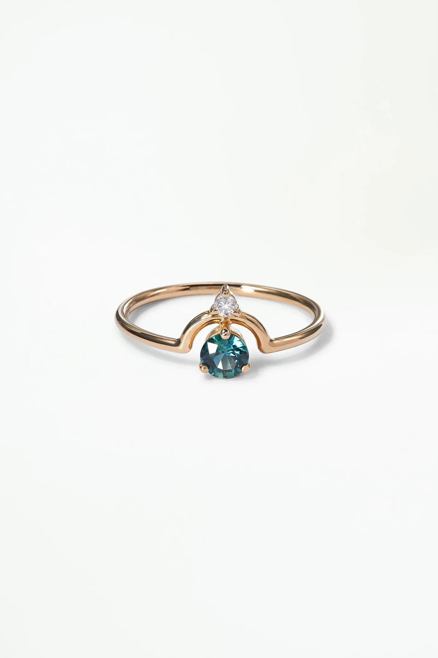 Teal Sapphire and Diamond Small Round Nestled Ring - Size 7