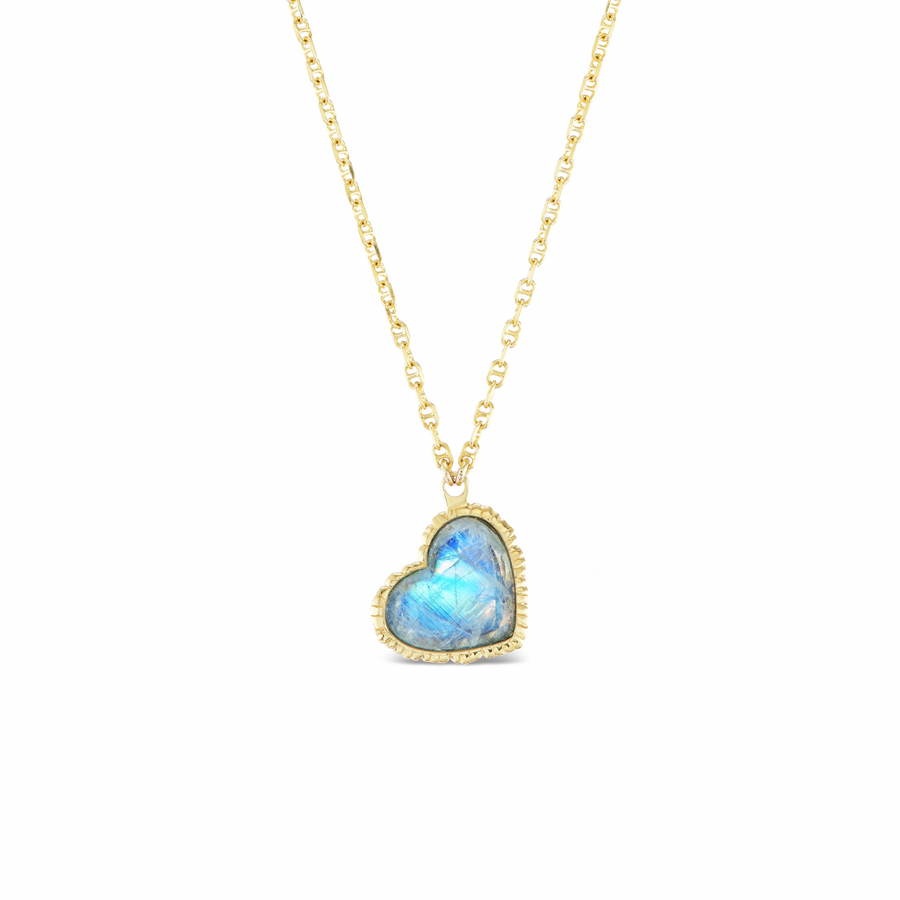 Small Rainbow Moonstone Heart Necklace