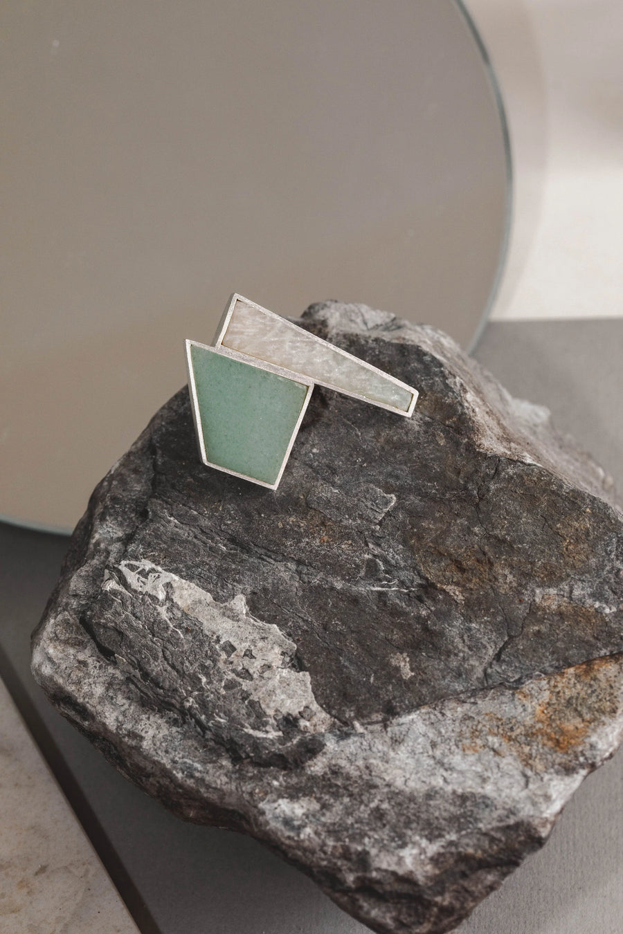Trapecio Doble Ring - Rock Crystal, Green Aventurine