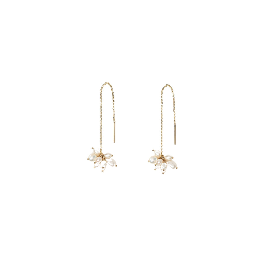 Pearl Cloudburst Threader Earrings - 14K Yellow Gold