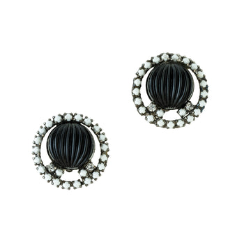 Black and white button CLIP EARRING