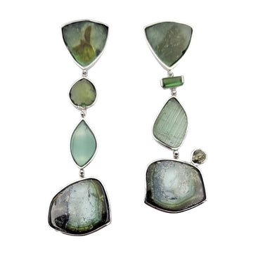 Sterling Silver Earrings - Tourmaline and Pyrite
