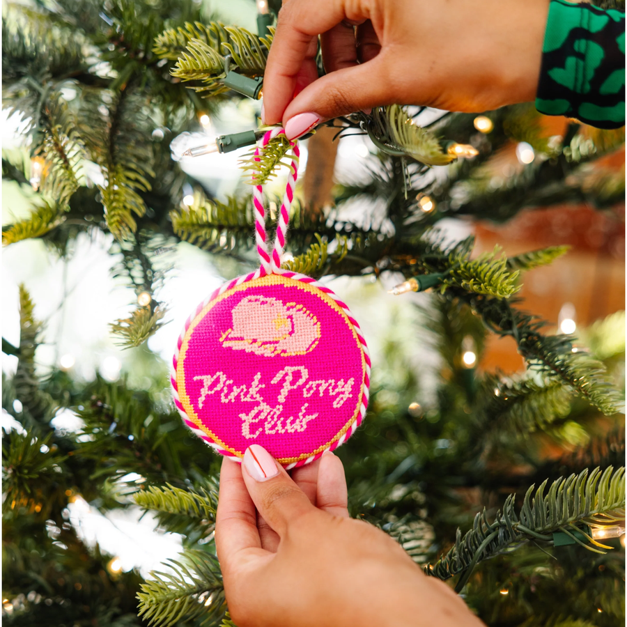 Pink Pony Club Needlepoint Ornament