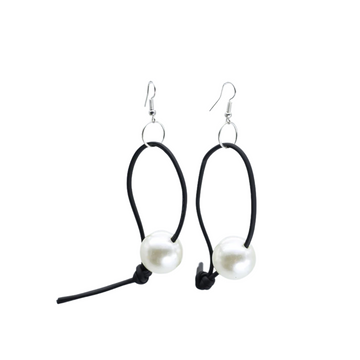 Faux Pearl on Leatherette Loop Earrings