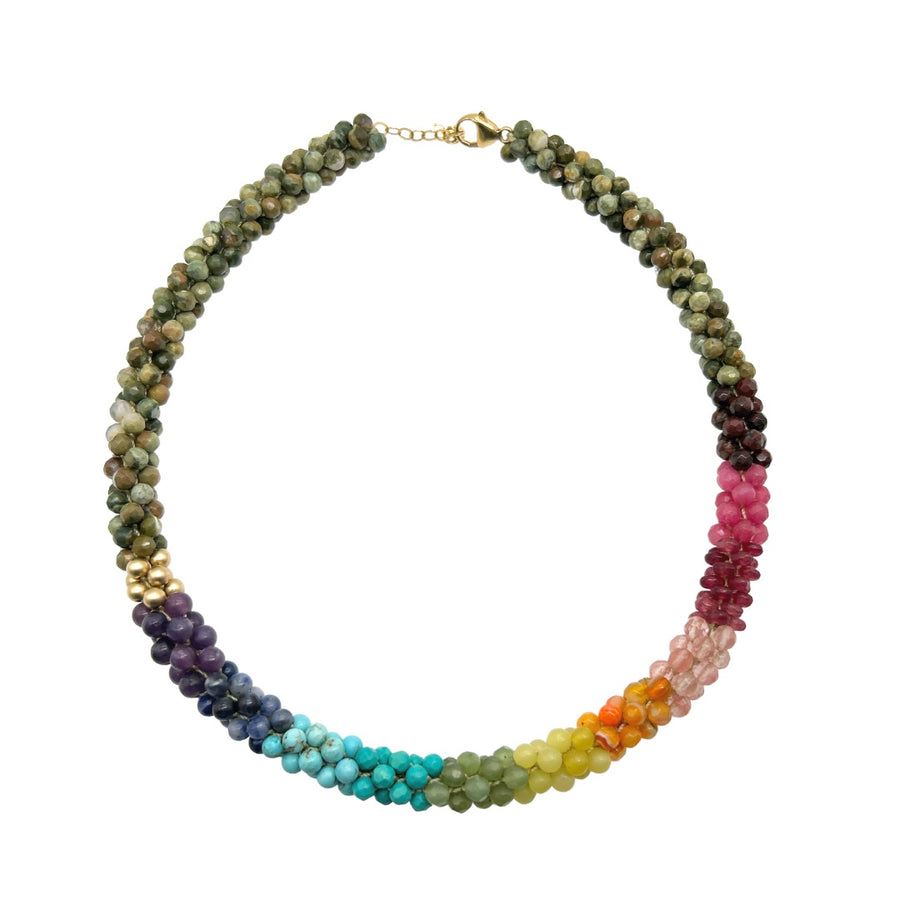 Beaded Gemstone Choker: Rainbow, Jasper, Gold