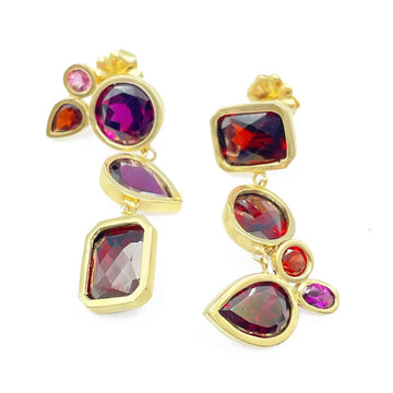 Dangle Bezel Earrings with Mixed Garnet Cluster