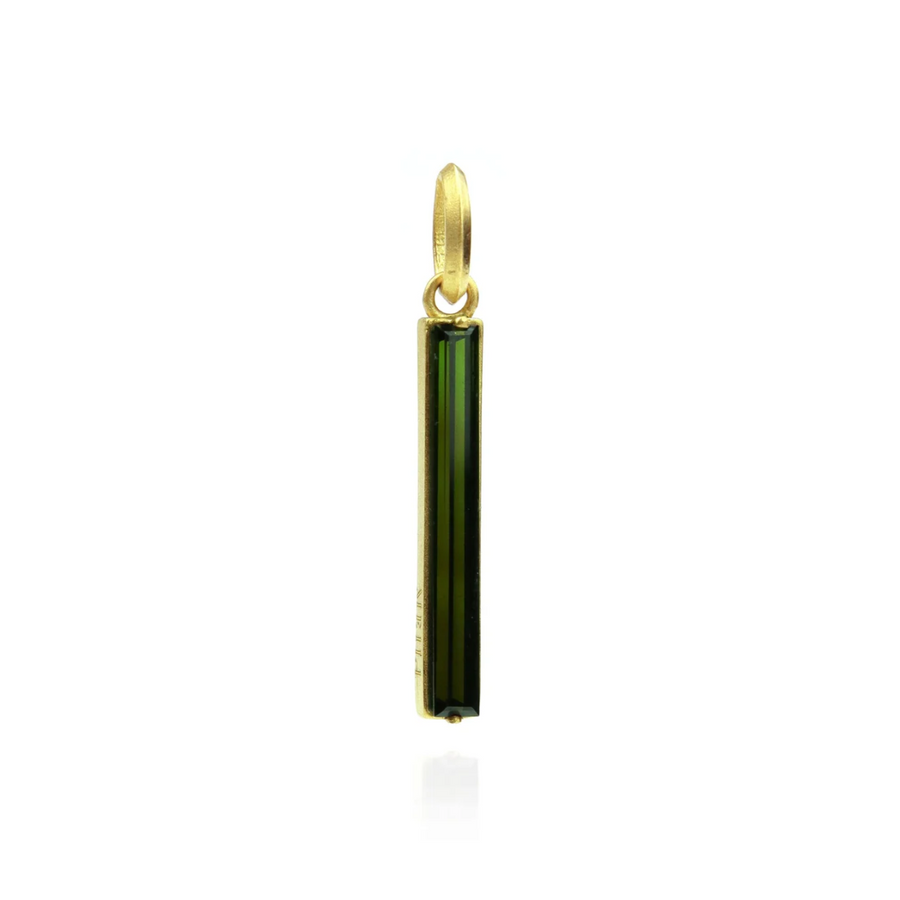 Long Green Tourmaline Pillar Pendant on 18