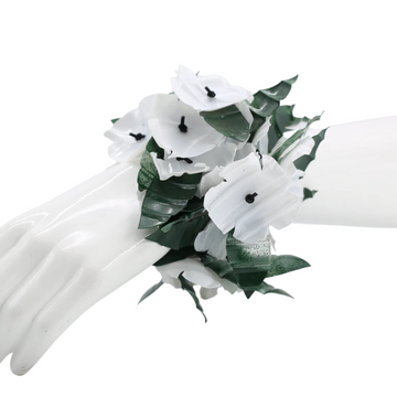 Aqua Poppy with Green Leaf Bracelets- White/ Green