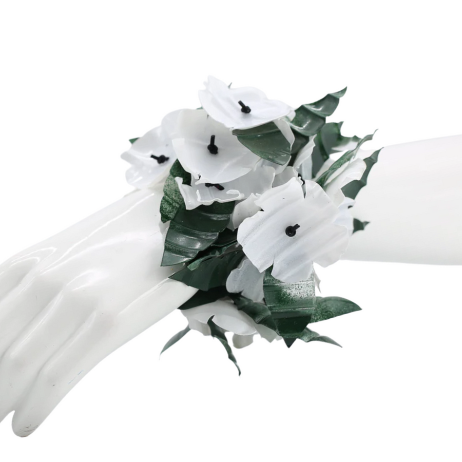 Aqua Poppy with Green Leaf Bracelets- White/ Green