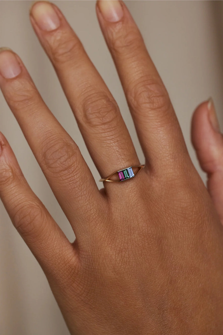 Sapphire, Tourmaline, & Grape Garnet Frame Ring